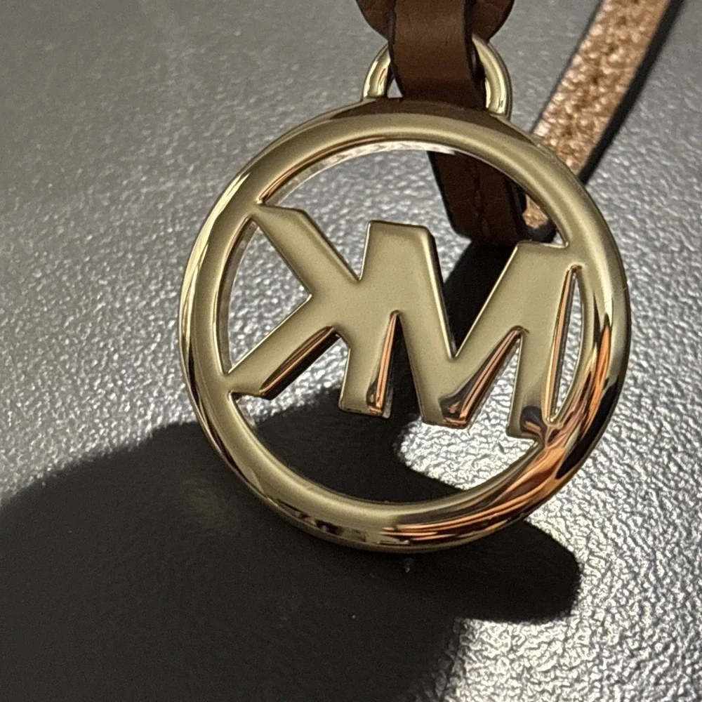 MICHAEL KORS Gold MK Logo & Leather Strap Handbag Hang Tag FOB Charm